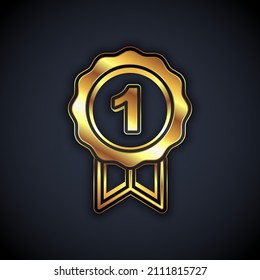 Gold Dog award symbol icon isolated on black background. Medal with dog footprint as pets exhibition winner concept.  Vector