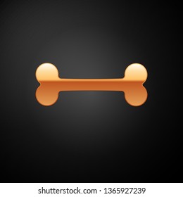 Gold Dog bone icon isolated on black background. Pets food symbol. Vector Illustration