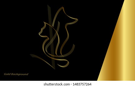gold dog and cat, geometric background, wallpaper. illustration- vector