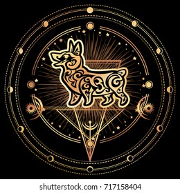 Gold Dog silhouette. Chinese zodiac abstract animal symbol of new year 2018