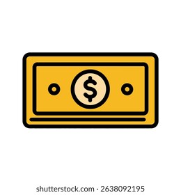 Gold dollar bill shows wealth flat vector illustration