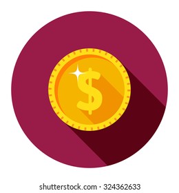 Gold Dollar Coin In A Circle. Vector Illustration Of Cash, Coin In A Flat Style. One Icon Dollar. Flat Design Symbol Money.