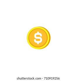 Gold dollar coin. Flat icon. Isolated on white. Economy, finance, money pictogram. Wealth symbol.  Vector illustration.