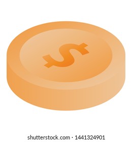 Gold dollar coin icon. Isometric of gold dollar coin vector icon for web design isolated on white background