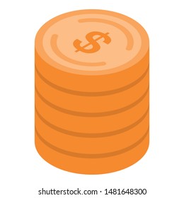 Gold dollar coin icon. Isometric of gold dollar coin vector icon for web design isolated on white background