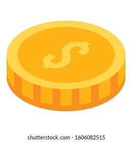 Gold dollar coin icon. Isometric of gold dollar coin vector icon for web design isolated on white background