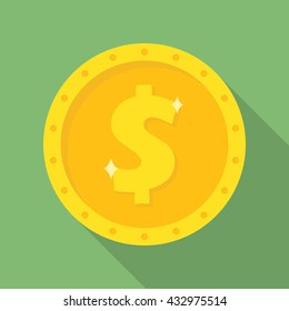 Gold dollar coin icon. Money symbol