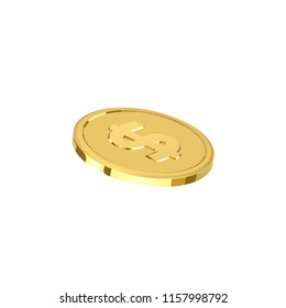 Gold dollar coin. Realistic golden money isolated on white background.