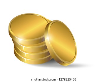 gold dollar coins isolate on white background, vector illustration, isolate, vector