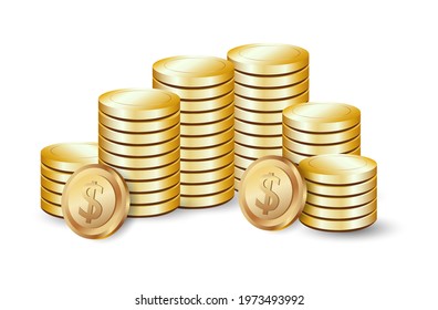gold dollar coins in vector