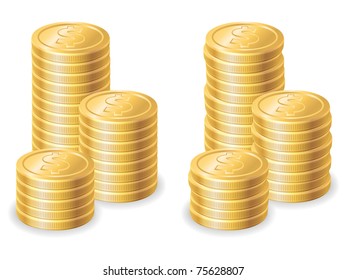 Gold dollar coins. Vector illustration