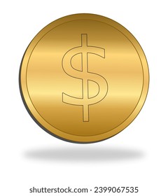 Gold dollar. Isolated coin in 3d on white background