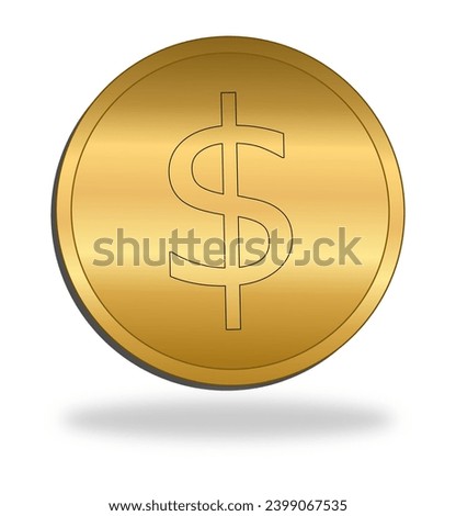 Gold dollar. Isolated coin in 3d on white background
