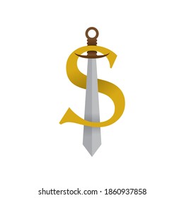 gold dollar logo with sword on white background