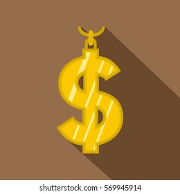 Gold dollar necklace icon. Flat illustration of gold dollar necklace vector icon for web on coffee background