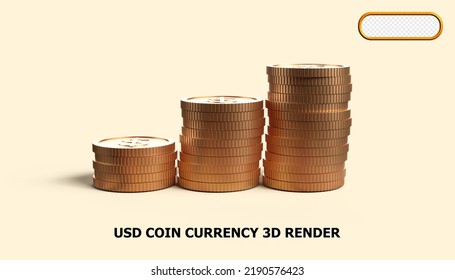 Gold dollar sign with coins on a stone column. Composition for economics and finance. 3d illustration