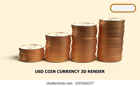 Gold Dollar Sign With Coins On A Stone Column. Composition For Economics And Finance. 3d Illustration