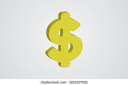 Icono de signo del dólar dorado, símbolo vector en estilo 3D isométrico plano aislado en fondo blanco.
