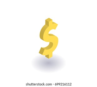 Gold Dollar Sign Icon, Vector Symbol In Flat Isometric 3D Style Isolated On White Background.