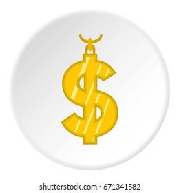 Gold dollar symbol icon in flat circle isolated vector illustration for web