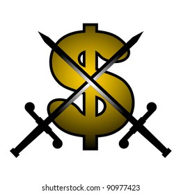 Gold dollar and two swords