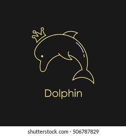 Gold dolphin logo icon design element. Fish king, vector concept illustration. 