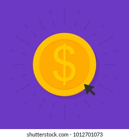 Gold donate sign coin in flat style. Donation of funds. Vector illustration.