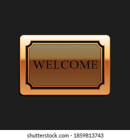 Gold Doormat with the text Welcome icon isolated on black background. Welcome mat sign. Long shadow style. Vector.