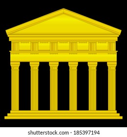 Gold doric temple isolated on black background.