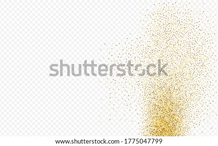 Gold Dot Abstract Transparent Background. Bright Rain Design. Yellow Dust Rich Invitation. Sequin Anniversary Texture.