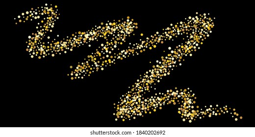 Gold dot confetti. Luxurious festive background. Abstract texture of golden grain shimmers on a black background. Design element. Vector illustration, EPS 10.