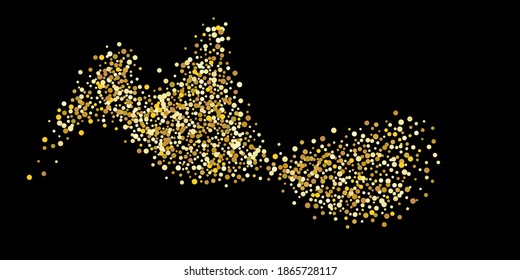 Gold dot confetti. Luxurious festive background. Abstract texture of golden grain shimmers on a black background. Design element. Vector illustration, EPS 10.