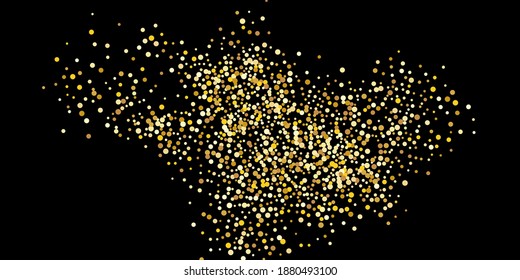 Gold dot confetti. Luxurious festive background. Abstract texture of golden grain shimmers on a black background. Design element. Vector illustration, EPS 10.