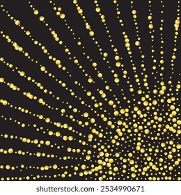 Confettis à point d'or sur fond noir. Des Streamers Explosion Golden Birthday. Image vectorielle isolée Guirlande à l'aquarelle. Carte De Fête À L'Aquarelle. Abstrait Anniversaire Minimaliste Cercles Ronds Plats.  