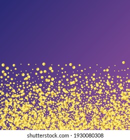 Gold Dot Confetti On Purple Neon Background. Golden Birthday Explosion Streamers. Watercolour Celebrate Card. Minimalist Anniversary  Isolated Vector Watercolor Garland. Abstract Flat Round Circles.  