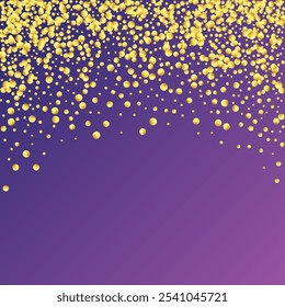 Confettis à point d'or sur fond violet néon. Cercles Ronds Plats Abstrait.   Des Streamers Explosion Golden Birthday. Carte De Fête À L'Aquarelle. Minimaliste Anniversaire Isolé Image vectorielle Guirlande à l'aquarelle.