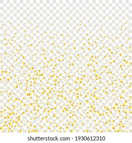 Confetti de Punto de Oro sobre fondo transparente. Tarjeta de celebración de color de agua. Aniversario minimalista Vector aislado Watercolor Garland. Resumen Círculos redondos planos.   Streamers de la explosión de cumpleaños de oro.