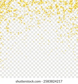 Gold Dot Confetti on Transparent Background. Abstract Flat Round Circles.   Golden Birthday Explosion Streamers. Watercolour Celebrate Card. Minimalist Anniversary  Isolated Vector Watercolor Garland.