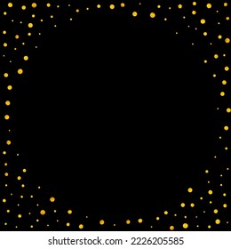 Gold Dot Happy Vector Black Background. Modern Glow Pattern. Golden Confetti Luxury Design. Round Paper Backdrop.