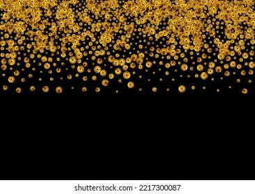 Gold-Dot-reicher Vektorschwarzer Hintergrund. Fröhliche Splash-Hintergrund. Golden Polka Einzelkarte. Konfetti-Papiermuster