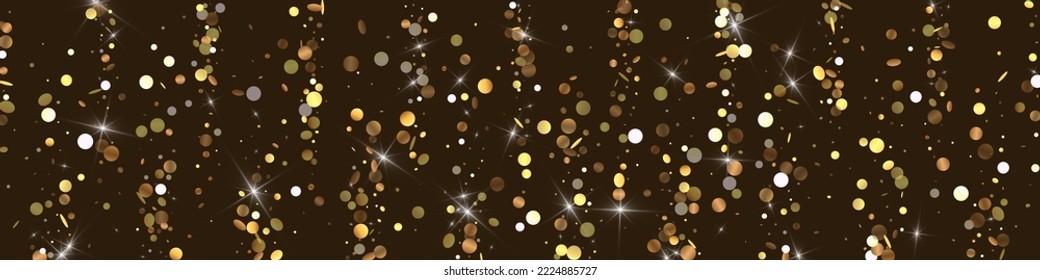 Gold Dot Vector Luxury Panoramic Background. Effect Round Design. Yellow Sequin Art Illustration. Festive Polka Wallpaper.