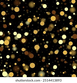 Gold dots glitter on a black background, bokeh and gold dots.