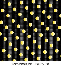 Gold dots on black background. Vector.