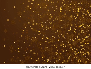 Gold Dots Vector Brown Background. Shiny Chrismas Snowfall Banner. Magic Snowflake Design. Glow Stars Card.