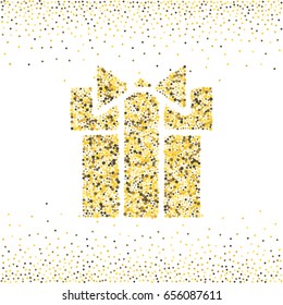 Gold Dotted Gift Box with a Bow or Present Vector Icon Isolated. Stippled Congratulation and Shopping Symbol
