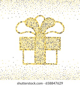 Gold Dotted Gift Box with a Bow or Present Vector Icon Isolated. Stippled Congratulation and Shopping Symbol
