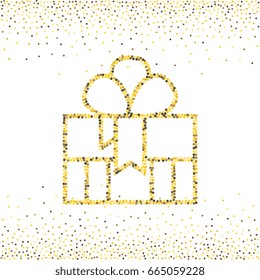 Gold Dotted Gift Box with a Bow or Present Vector Icon Isolated. Stippled Congratulation and Shopping Symbol