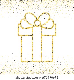 Gold Dotted Gift Box with a Bow or Present Vector Icon Isolated. Stippled Congratulation and Shopping Symbol