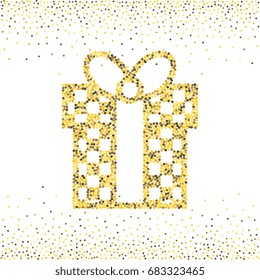 Gold Dotted Gift Box with a Bow or Present Vector Icon Isolated. Stippled Congratulation and Shopping Symbol
