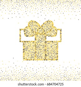 Gold Dotted Gift Box with a Bow or Present Vector Icon Isolated. Stippled Congratulation and Shopping Symbol